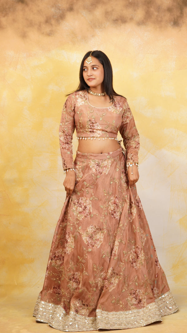 The Maharani Silk Lehenga Set in Dusty Rose